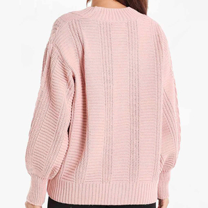 คาร์ดิแกนถักสายขนาดใหญ่พิเศษสำหรับผู้หญิง, คาร์ดิแกนแบบหลวมระบายอากาศน้ำหนักเบาคอวีสบายฤดูใบไม้ร่วงฤดูหนาวสีชมพู - Product Image 4