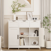 Armoire de rangement en bois blanc avec 3 tiroirs, étagères réglables, armoire d'appoint à 2 portes pour salon, chambre à coucher, salle de bain