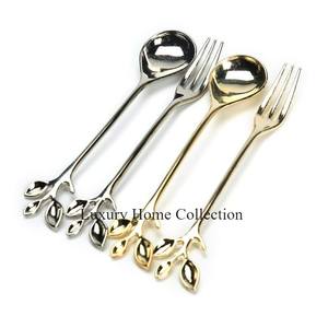 Ustensiles de cuisine couleur or ensemble de couverts de table haut et argent brillant poli forme ronde poignée en acier inoxydable couverts fournitures - Product Image 2