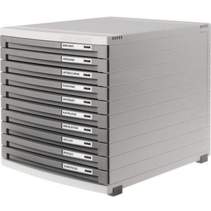 HAN CONTUR 10-<b>Drawer</b> Desktop Organizer Light Gray Polystyrene Housing with Dark Gray <b>Drawers</b> DIN A4 DIN B4 DIN C4 Compatible - Product Image 1
