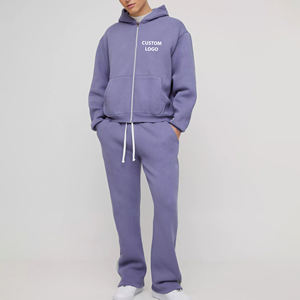 Survêtement en molleton unisexe en coton épais pour hommes, survêtement décontracté avec logo personnalisé, ensemble sweat-shirt et jogging uni pour hommes - Product Image 4