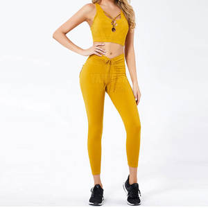 Sujetador de gimnasio transpirable, ligero, ecológico, de alta elasticidad, conjunto de mallas de Yoga para mujer, patrón sólido, ropa deportiva de talla grande - Product Image 1