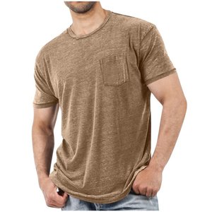 Camisetas de algodón para hombre, Camiseta corta a la moda 2025 con cuello redondo, camiseta informal de Color sólido para hombre, camiseta de talla grande en 18 colores, venta al por mayor de La M-6XL - Product Image 1