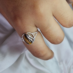 Popular Silver Tiger Eye Stone Designer <b>Ring</b> Lightweight <b>Thin</b> Band for Weddings Wholesale Jewelry Factory - Product Image 4