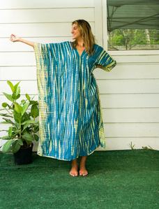 Handmade Indian Rayon Viscose <b>Kaftan</b> for Women Three Quarter Sleeve Ankle-Length Tie Dye Straight Silhouette <b>Summer</b> Casual Dress - Product Image 3