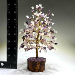 Améthyste Quartz rose Quartz clair Cristal de pierre précieuse Arbre sculpté 10 pouces 300 puces Feng Shui Inde Figurine Balance Harmony Home - Product Image 2