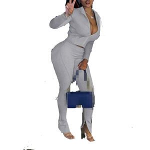 Hot Selling Women's Winter Sports <b>Tight</b> Two Piece Pants Set Breathable Plus Size Zipper Tops Slim Fit - Product Image 3