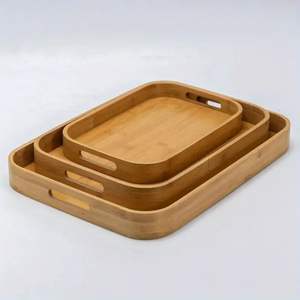 Elegant Glossy Polished Wooden Serving Platter <b>Set</b> Carved Engraved Decorative Food Display Tray Dishwasher Safe Tableware for - Product Image 5