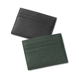 Pemegang kartu penghalang RFID, dompet saku depan kulit minimalis ramping Logo kustom, saku depan, pemegang kartu kredit kulit