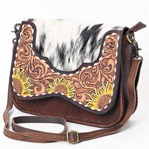 Bolso Bandolera Cruzado de Cuero Genuino 100% con Diseño de Girasol Tallado a Mano, Estilo Western, Vintage, Boho, Ligero - Product Image 1