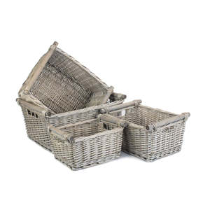 Panier tissé lavé gris avec manche en bois Panier De Rangement En Osier avec un design élégant - Product Image 5