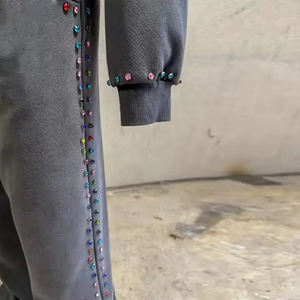 Custom Logo <b>Zip</b> <b>Up</b> <b>Hoodie</b> Sweat Track Baggy Pant Acid Washed <b>Hoodie</b> Set 3D Embroidery Patch Oversized 100% Cotton Tracksuits - Product Image 5