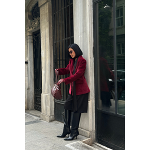 เสื้อแจ็คเก็ตเบลเซอร์กระดุมเดี่ยวสำหรับผู้หญิง FOX FABRIC สีเบอร์กันดี - Product Image 2