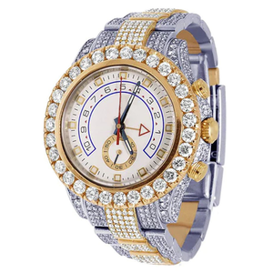 Montre en acier inoxydable avec diamants en moissanite et quartz, cadran en verre, bracelet en or jaune, clarté VVS - Mode de luxe qui sublime votre style - Product Image 5