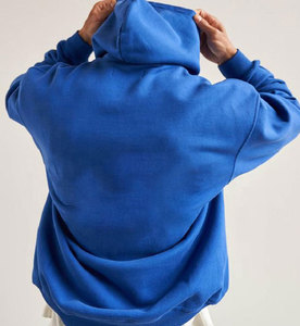 Bouton de haute qualité Sweat à capuche en éponge vierge 100% coton bleu Sweat à capuche surdimensionné Streetwear Puff Prin Sweats à capuche courts personnalisés - Product Image 4