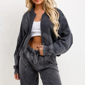 Chándal transpirable de algodón con lavado ácido para mujer, ropa deportiva elegante, ropa informal para mujer, Sudadera con capucha y joggers con lavado ácido - Product Image 3