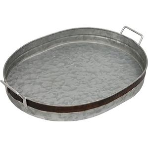 Plateau de service en fer galvanisé à l'aspect naturel avec poignée Plateau de service de style ferme industriel Plateau de décoration rustique pour la maison - Product Image 1