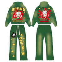 Ücretsiz Mockup hiçbir adedi özel 100% ağır pamuk asit yıkama eski eşofman sahip Zip-Up Hoodie ve Flare Sweatpants