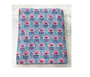 Tela de algodón con estampado de bloques azul y rosa, diseño indio Floral para confección, tapicería y acolchado, uso de costura a medida - Product Image 1