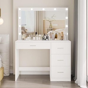 Modern Makeup <strong>Vanity</strong> Table with LED Lighted Mirror 3 Color Lighting Modes Dressing Table <strong>Bedroom</strong> Storage <strong>Vanity</strong> Desk <strong>Unit</strong> - Product Image 5