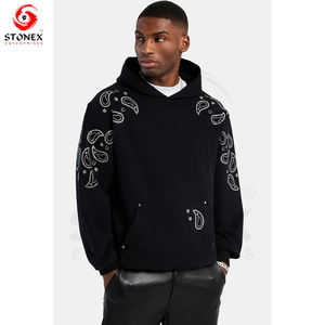 เสื้อฮู้ดผู้ชายภาพกราฟิกโอเวอร์ไซส์ผ้าฝ้ายพลอยเทียม - Product Image 2