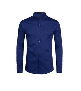 Chemise habillée pour hommes col montant 100% coton uni à manches longues chemises habillées pour l'extérieur vente en gros - Product Image 3