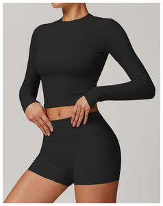 Short de Yoga pour femme haut de Yoga moulant dos haut à manches longues ajusté Sports de plein air Fitness Yoga Shorts pour femmes - Product Image 4