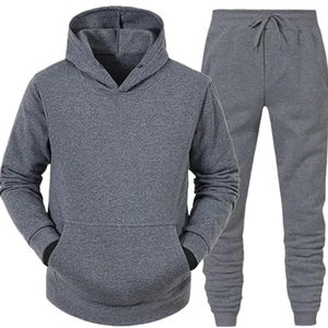 Premium <b>Plain</b> Fleece Tracksuit Set For <b>Men</b> <b>Grey</b> <b>Hoodie</b> And Jogger Suit Winter Warm Casual Wear Oem Custom Bulk Wholesale Fashion - Product Image 1