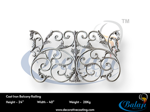 Balustrade en fonte décorative royale moderne, gris naturel, résistante aux intempéries, durable, pour balcon, villas, appartements, hôtels, Balaji - Product Image 3