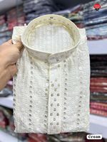 Broderie Kurta en soie de qualité supérieure et paillettes pour hommes fonctionnent des deux côtés Style formel Séchage rapide toutes saisons pour les fêtes et les mariages