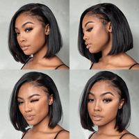 Perruque Bob Coupe Droite Cheveux Vierges Vietnamiens avec Lace Frontal, Perruque Bob Courte sans Colle Double Drawn Lisses