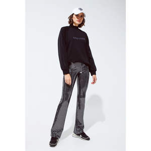 Leggings évasés en tissu argenté métallisé, effet ventre plat, push-up, chauds; en nylon et élasthanne tricotés extensibles, style décontracté, taille confortable - Product Image 5