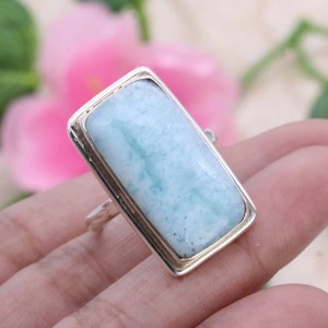 Anillo de Compromiso de Plata de Ley 925 con Estilo Vintage, Engaste de Bisel, Gran Gema de Larimar Azul, Joyería Hecha a Mano con Diamantes para Mujer - Product Image 5
