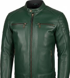Chaqueta de Motociclista de Cuero Verde para Hombre de Alta Calidad, Estilo Casual Moderno - Product Image 1