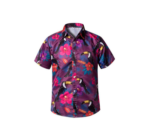 Chemise hawaïenne de haute qualité chemise à revers boutonné à imprimé floral chemise douce respirante en lin personnalisée vêtements de plage imprimés à la mode - Product Image 1