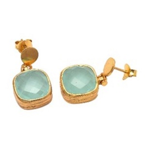 Pendientes con forma de cojín de plata de ley 925, Gema de Calcedonia Aqua, novedad - Product Image 1