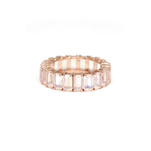 Bague de fiançailles en or rose massif 14 carats, bande d'éternité, 5,32 TCW, pierre de lune arc-en-ciel taille octogone, bague à superposer, bijoux de proposition pour femme - Product Image 3