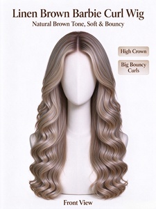 Parrucca in lino marrone con riccioli <span class=keywords><strong>Barbie</strong></span>, lunga e ondulata, in capelli sintetici, con corona alta e attaccatura naturale, per uso quotidiano - Product Image 3