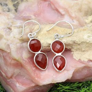 Boucles d'oreilles personnalisées faites à la main pour femmes en argent Sterling 925 Onyx rouge pierres précieuses boucles d'oreilles en vrac - Product Image 5