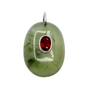 Pendentif en pierre précieuse prehnite et rubis naturel de haute qualité en argent Sterling 925 massif bijoux faits à la main pour la vente en gros - Product Image 1