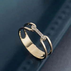 Nouvelle bague élégante à double couche en or jaune avec diamant cultivé en laboratoire meilleur cadeau pour petite amie femme barre d'or géométrique Design-DS0024 - Product Image 2