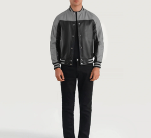 Venta caliente Hombres de moda Chaqueta de cuero negro y gris Chaqueta personalizada para hombres - Product Image 3