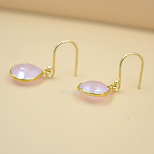 Boucles d'oreilles en pierre précieuse de Quartz rose naturel plaqué or 18 carats bijoux en argent en forme de coeur pour les mariages fêtes cadeau - Product Image 2