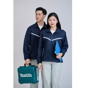Veste coupe-vent isolante thermique marine unie 100 % polyester, imperméable, avec fermeture éclair, unisexe, en tissu tissé rigide, fabriquée au Vietnam - Product Image 5