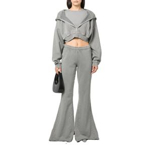 Traje de sudor personalizado de alta calidad, pantalón de pierna ancha y sudadera recortada, trajes de mujer lisos de moda de algodón para deportes con logotipo 2026 - Product Image 3