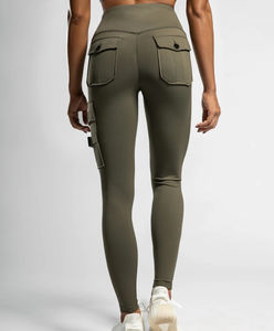 Pantalon de sport taille haute personnalisé pour femmes Leggings de fitness style cargo avec fermeture à la taille élastique pantalon de survêtement plat petit quantité minimale de commande avec poche - Product Image 4