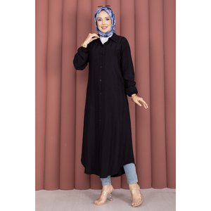 Camisa Túnica de Popelina para Mujer, Corte Holgado, con Botones, Color Negro, Talla XL, Ideal para la Oficina en Otoño - Product Image 4