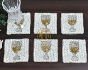 Posavasos con cuentas con tema de champán, alfombrillas decorativas hechas a mano para bebidas, mesa de comedor de cocina, portavasos para té y café, proveedor mayorista a granel - Product Image 4