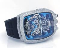 Montre de luxe haut de gamme en acier inoxydable durable avec boîtier en acrylique, cadran en verre, mouvement à quartz, or jaune, 20 mm, sertie de diamants Moissanite