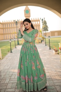 Vestido largo de fiesta Salwar de seda elegante para mujer de diseñador tradicional Faux Georgette bordado Zari lentejuelas indio pakistaní - Product Image 3